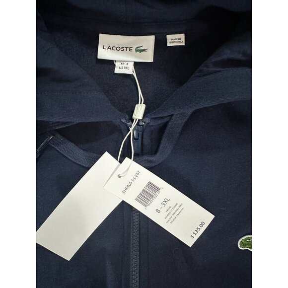 LACOSTE Colorblock Lettered Fleece Zip-Up Hoodie size 3XL 8 NWT $135 white blue - Picture 2 of 6